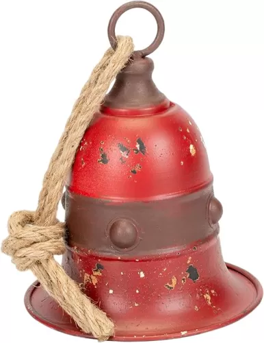 Your Heart's Delight Wide Lip Bell with Rope Distressed Red 9 x 6 Metal Christmas Holiday Figurine