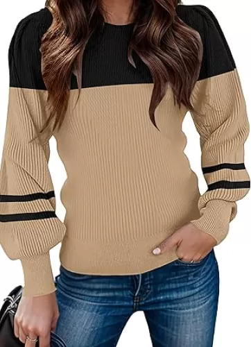 Zeagoo Womens Sweaters Fall 2025 Dressy Casual Long Sleeve Shirts Ribbed Knit Winter Outfits Puff Pullover Jumper Tops