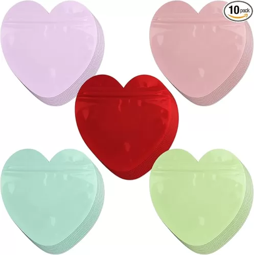 10 Pcs Heart-Shaped Ziplock Bags, Multicolor Clear Plastic Jewelry Bags for Earrings, Rings, Business Supplies, Valentine