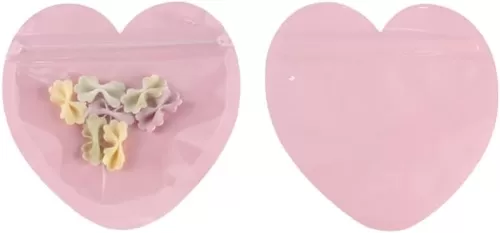 100 Pcs Heart Shaped Packaging Bags Clear Jewelry Ziplock Bags Small Business Wrapping Bag Resealable Food Storage Bags Pouches for Samples Pink