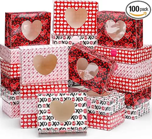 100 Pcs Mothers Day Heart Bakery Cookie Boxes 8 x 6 x 2.5