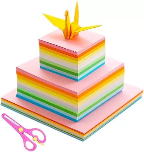 1000 Sheets Origami Paper Assorted Sizes DIY Paper Crafts Double Sided Square Paper for Kids Fold Cranes, Rose, Flowers, Rabbit, Airplanes, Hearts, Dinosaur in 10 Colors