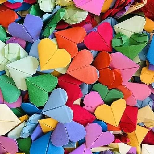 100PCS Rainbow Paper Premade Origami Hearts For Wedding Party Favors Valentine's Day Christmas Heart Gift Engagement Birthday Party Hearts Confettis