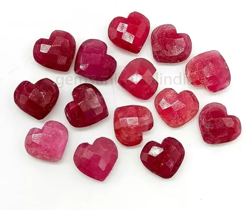 10Pcs Natural Ruby Faceted Heart Shaped Crystals Love Healing Gemstone Mini Hearts Bulk 10mm Pocket Worry Gems Thumb Stones for Decoration Meditation DIY Jewelry Making (Ruby)