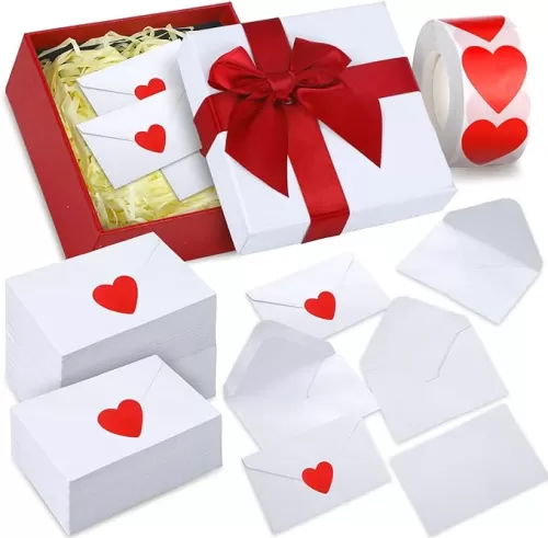 120 Pcs Mini Love Notes Heart Love Letter Envelopes with Red Heart Stickers for Wedding Day Gift Card DIY Greeting Classroom Exchange Not Include Card