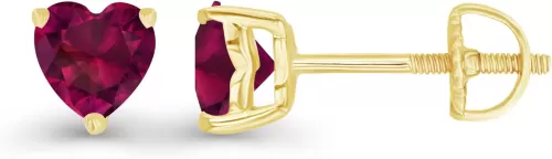 14K Gold Plated 925 Sterling Silver Hypoallergenic 5mm Heart Shape Prong Set Genuine Birthstone Solitaire Screwback Stud Earrings