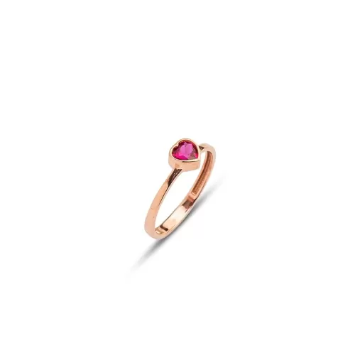 14k Solid Gold Heart Ring | Heart Shaped Ruby Ring Women | Red Ruby Ring | Birthstone Ring | Gold Pinky Ring | Gift for Her | Love Ring