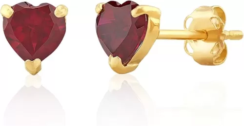 14k Yellow or White Gold Gemstone Heart Shape Stud Earrings for Women with Push Backs 5mm Birthstone by MAX + STONE