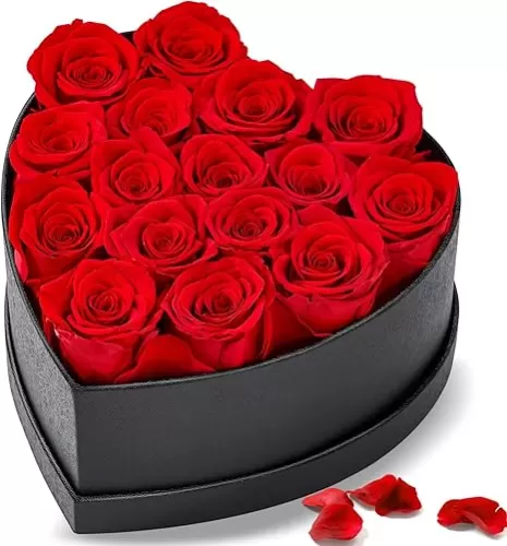 16 Preserved Roses in Heart-Shaped Box - Eternal Love Gift, Long-Lasting Roses for Her - Forever Flowers - Ideal for Valentine