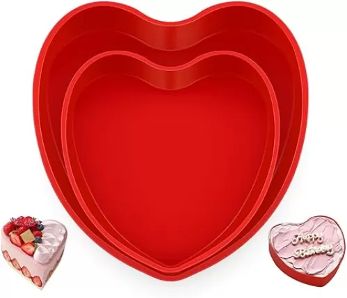 2 Pack 10 Inch and 8 Inch Silicone Heart Shaped Cake Pans Molds for Cheesecakes and Brownies
