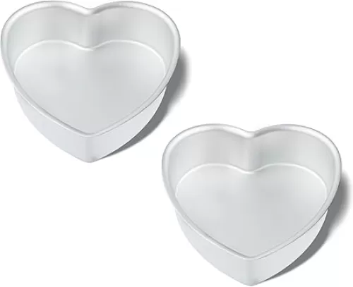 2 Pcs Aluminum 8 inch Heart Shaped Cake Pan, 8 inch Heart Shaped Cake Tin Baking Mold, Anodized Coating Cake Pans for Birthday Party, Family and More （ 8 x 2 inch