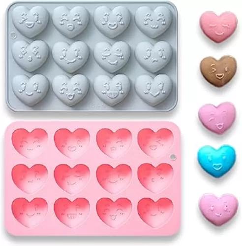 2 Pcs Heart Silicone Molds, 12 Cavity Various Expressions Heart Heart Shaped Muffin Pan Molds, Lovely Heart Shaped Chocolate Molds Used for Making Jelly, Candy, lce Cubes, Fudge and DIY Crafts