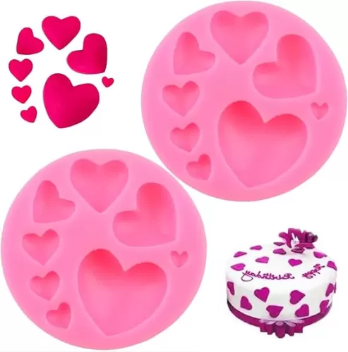 2 Pcs Pink Lovely Heart Candy Mold, Different Sizes Silicone Heart Chocolate Mold for Cookie Decor, Pastry, Cake, Chocolate Making Candy Making Supplies