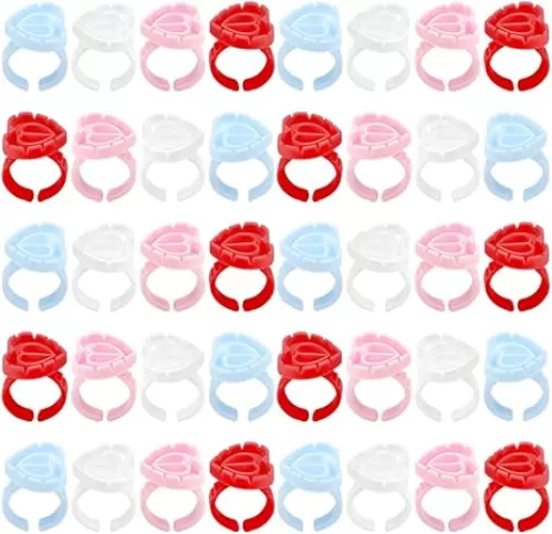 200 Pcs 2cm Heart Shape Plastic Glue Rings Small Eyelash Extension Glue Rings Lash Glue Cups Eyelash Glue Holders Tattoo Ink Rings