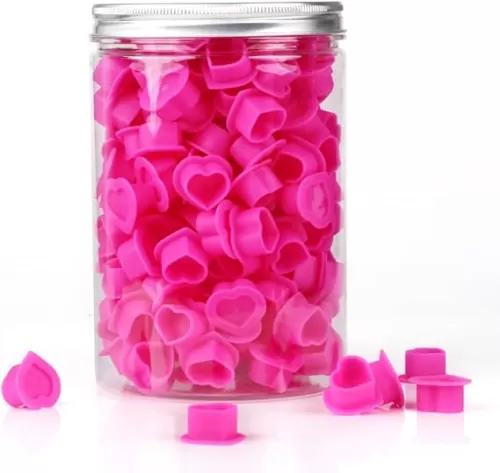 200Pcs Heart Ink Caps with Base Silicone Disposable Tattoo Pigment Cup for Tattooing Supplies