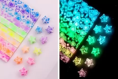 210 Sheets Colorful Luminous Origami Stars Papers Star Folding Paper Heart Strips Lucky Strips Paper Origami Paper Art Crafting Supplies