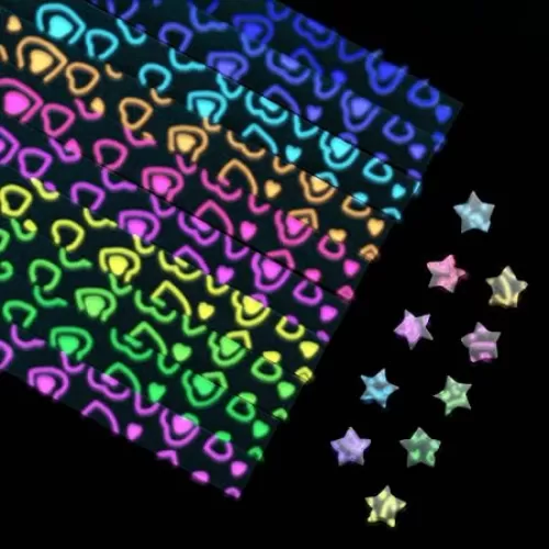 210 Sheets Luminous Heart Origami Paper Strips - 10 Colors for Lucky Star Crafts, DIY Handcrafts, and School Teaching
