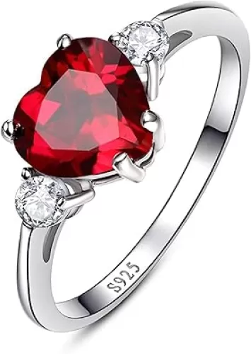 2.25ct Created Gemstone Ring for Women 925 Sterling Silver Heart Cut 8 * 8mm Cubic Zirconia Birthstone Ring for Engagement Anniversary Size 5-10