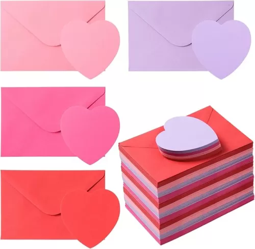 240 Pcs Heart Cards with Envelopes Heart Shaped Greeting Cards Blank Heart Paper Cutouts Valentine Envelopes for Anniversary Business Classroom Exchange