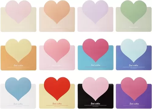 24PCS Heart Shaped Gift Cards Holiday Greeting Cards Foldable Best Wishes Notes Blank Inside for Small Business Coworkers Employees Students Teachers Family Friends New Year Valentine’s Day
