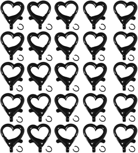 25Pcs 22x26mm (0.87 * 1.02inch) Heart Shape Lobster Claw Clasps Swivel Snap Clip Heart Trigger Spring Clasps with Open Connectors for DIY Keychains Bag Craft Making (Black)