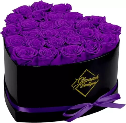 27 Flower Forever Heart Shape Box - Preserved Roses Gift for Her, Preserved Flowers, Purple