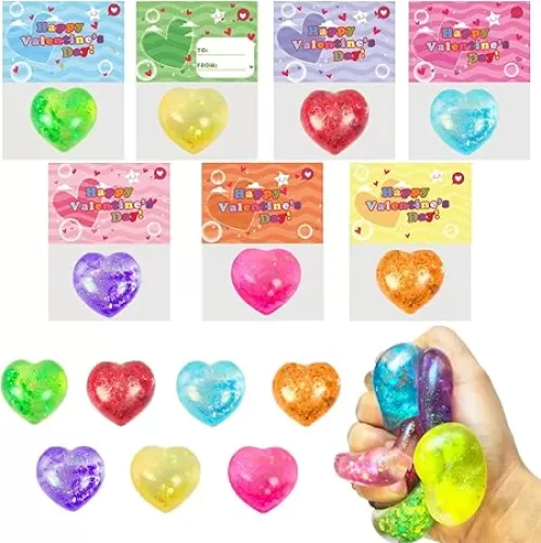 28 Pack Heart-Shaped Stress Balls with Valentine