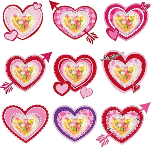 36Set Valentines Day Cards with Candy Dome Holder, Heart Shaped Valentines Candy Holder Cards for Kids, Funny Valentines Exchange Greeting Cards DIY Gift Box School Classroom Crafts Prize Party Favors