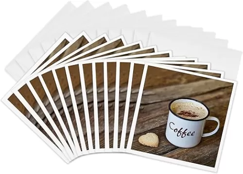 3dRose Greeting Cards - Enamel Coffee Mug With Heart Shaped Cookie - 12 Pack - Still Life Photography