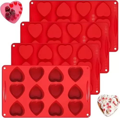 4 Pcs Silicone Heart Shaped Muffin Pan Mini Silicone Heart Molds Cupcake Mold Nonstick Heart Shaped Cupcake Pan for Baking, brownies, Tartlets and Egg Bites, Ice Cube Trays