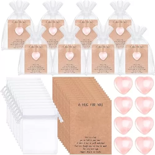 40 Sets Pocket Hug Token Gift Bulk Hug Cards with Heart Shape Natural Stones Keepsake Exchange Relationship Cards for Colleagues Family Distance Social Celebration of Life Gift(Pink)