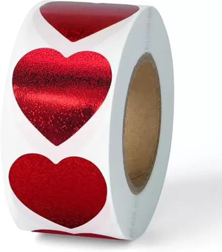 500 PCS Red Glitter Heart Sticker, 1" Love Shape Labels, Self-Adhesive Heart Stickers for Mother’s Day, Valentine