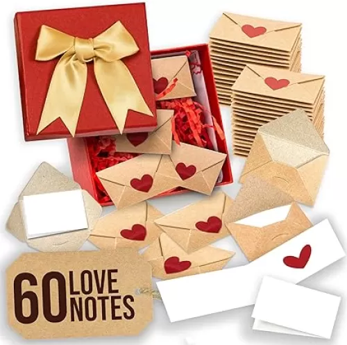 60 Blank Note Cards And Envelopes - Mini Envelopes With Blank Cards, Mini Valentines Card Bulk, Tiny Valentines Day Card, Little Love Notes For Him Her, Cute Gifts For Boyfriend Girlfriend