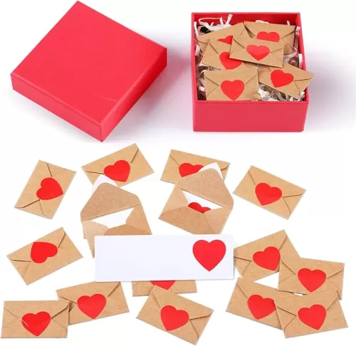 60 Sets Mini Love Notes for Him Her with Envelopes Blank Cards Long Distance Relationship Gifts Bulk for Boyfriend Girlfriend with Tiny Envelopes(Red)