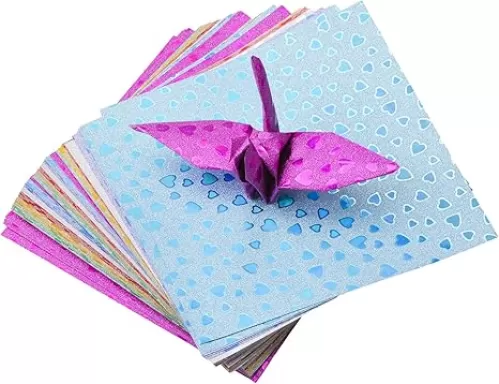 7 Colors Heart Glitter Origami Paper, 84pcs Square Folding Paper Origami Colorful Hand Origami Paper for DIY Paper Cranes Craft Art Accessories, 15CM