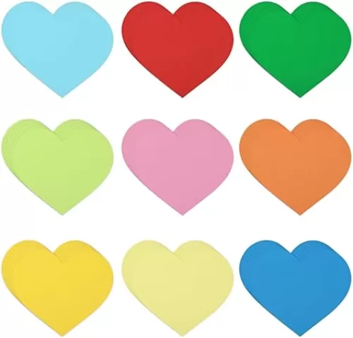 72pcs 6x5.2 Inch Heart Paper Cutouts, 9 Colors Large Heart Shaped Cardstock Double-Sided Love Heart Cut Outs Valentine's Day Crafts for Kids Classroom Bulletin Board Decoration