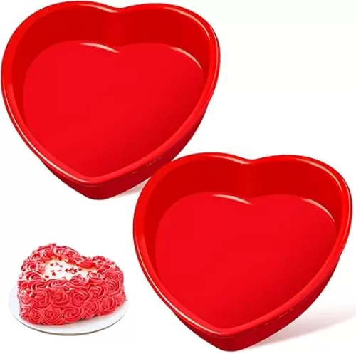 8 Inch Heart Shaped Cake Pans, 2 Pack Nonstick Heart Cake Molds Silicone Baking Molds for Cheesecakes, Chocolate Cakes, Brownies