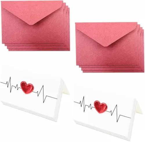8 Pack Valentines Day Cards with 8 Envelopes, Blank Note Cards with Hearts, Anniversary Love Cards for Her or Him, Thank You Greeting Birthday Cards, 4 x 6 Inch (Heartbeat)