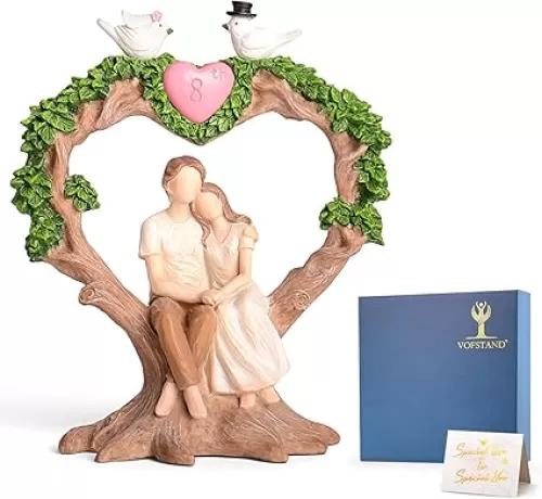8 th for Couple - Wedding Anniversary Figurine Gifts for Wife Her Girlfriend, Couple on Heart-Shaped Tree with Doves Resin Statue Romantic Gift for Valentine's Day Anniversarys