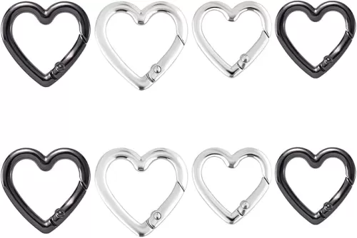 8PCS Zinc Alloy Heart Shaped Buckle Ring Clips 1.16/1 Inch Mountaineering Keychain for Making DIY Crafts