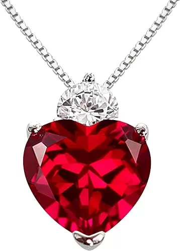 925 Sterling Silver 5.5ct Love Heart shaped Ruby Emerald Zirconia Pendant Necklace White Gold Plated Fashion Jewelry Gift 18"