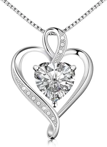 925 Sterling Silver Necklace - Exquisite Silver Jewelry for Women - Heart Pendant Silver Necklace - Birthday, Anniversary, Valentine's Day Gift for Women, Wife, Mom, Girlfriend, Lady