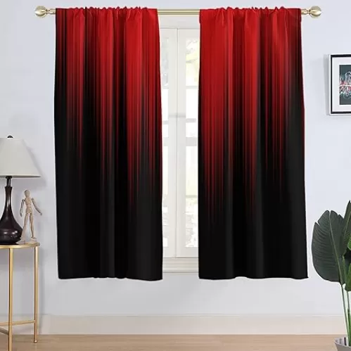 AAtter Red and Black Window Curtain Simple Ombre Pattern Design Living Room Bedroom Window Drapes Treatment Fabric 1 Pair, 52" W x 63" L, Gradient