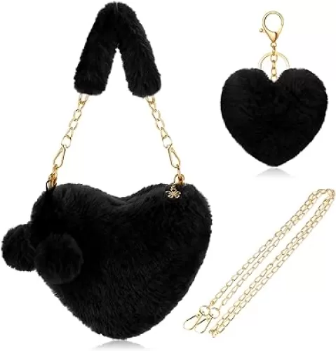 Abbylike Valentines Furry Heart Shaped Purse Fluffy Faux Fur Shoulder Bag Crossbody Handbag for Women Girl