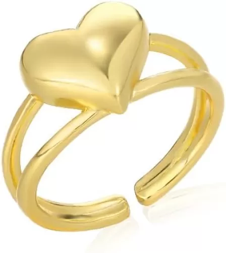 Adjustable Chunky Heart Ring for Women Glod/Silver Heart Shaped Love Ring for Couple Fashion Open Hyoallergenic Pomise Rngs for Valentine