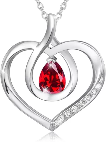 AGVANA Heart Birthstone Necklace for Women Sterling Silver Genuine or Created Gemstone Forever Love Pendant Necklace Fine Jewelry Anniversary Birthday Gifts for Women Mom Wife