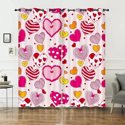 AILONEN Love Heart Window Curtain for Bedroom Living Room Decor, Pink Heart Curtain Gifts for Lover, Modern Romantic Window Drapes 2 Panels Set, 42" W x 84" H