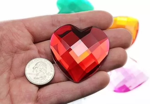Allstarco 50mm Red Ruby H103 Extra Large Self Adhesive Heart Jewels - 1 Piece