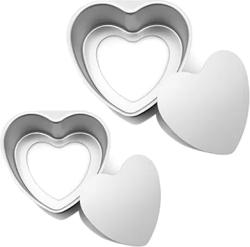 Aluminum Heart Shaped Cake Pans, 2pcs Nonstick Baking Pan with Removable Bottom 8 Inch 10 Inch Cake Mold for Valentine