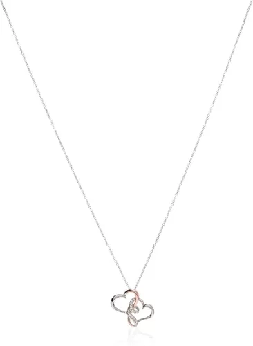 Amazon Essentials Sterling Silver Two Tone Double Heart Pendant Necklace Made with Crystal (18") (previously Amazon Collection)